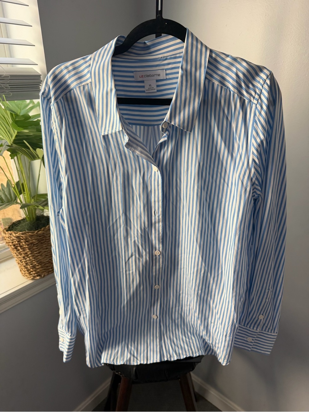 Liz Claiborne Blue and White Striped Button-Up Blouse